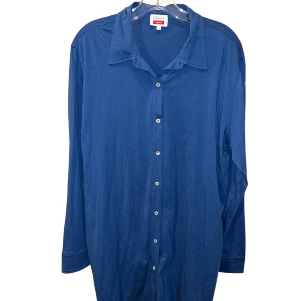 Goldie Lewinter organic royal blue jersey knit button down shirt/dress S